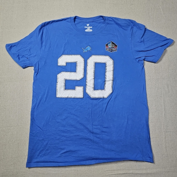 BARRY SANDERS #20 DETROIT LIONS Pro Football Hall of Fame Tee Shirt Size Large - Picture 1 of 6